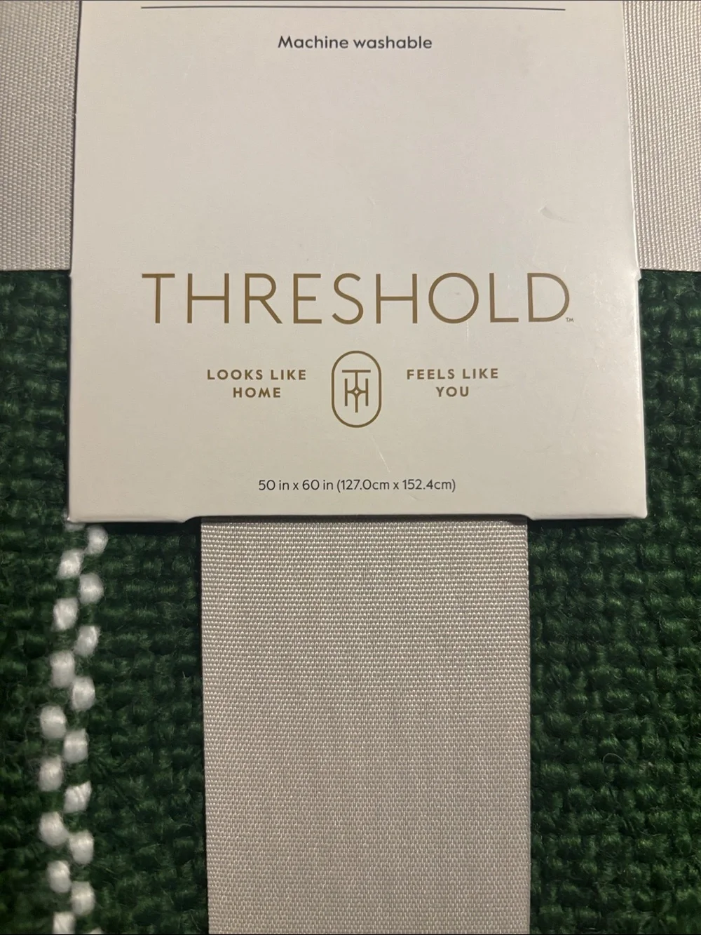 Threshold Green Woven Throw Blanket with White Accent 50”x 60”